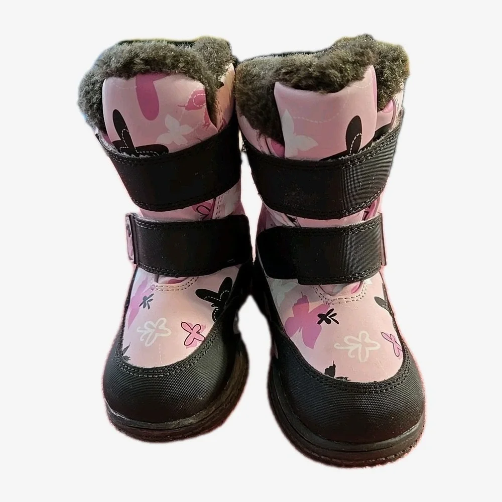 Bass Mittens‎ Little Girl Snow Boots Size 7M Pink With Butterflies